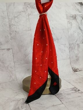 Red Star Print Satin Hair Scarf,  Versatile - Neck Scarf Or Purse Scarf